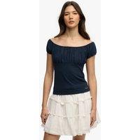 Superdry & Co Pure Cotton Ruched Cap Sleeve Top Navy
