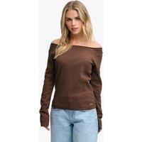 Superdry & Co Pure Cotton Polka Dot Off The Shoulder Top Brown Mix
