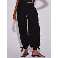 South Beach Pure Cotton Dobby Polka Dot Balloon Trousers Black