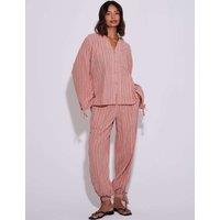 South Beach Cotton Rich Striped Balloon Beach Trousers Orange Mix