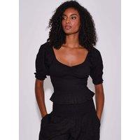 South Beach Pure Cotton Polka Dot Puff Sleeve Top Black