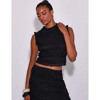 South Beach Ruched Frill Detail Top Black