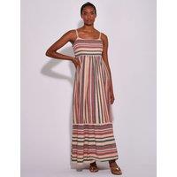 South Beach Cotton Rich Striped Tiered Maxi Beach Dress Multi