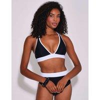 South Beach Contrast Binding Padded Plunge Bikini Top White/Black