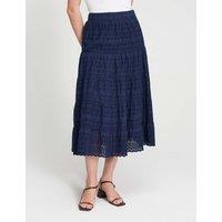 Finery London Pure Cotton Broderie Midi Tiered Skirt Navy