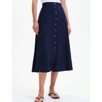 Finery London Striped Button Front Midi A-Line Skirt Navy Mix