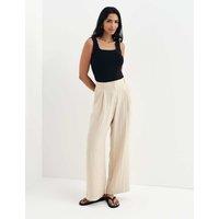 Finery London Striped Wide Leg Trousers Beige Mix