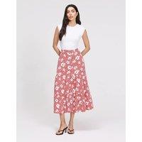 Finery London Floral Button Front Midi Tiered Skirt Red Mix