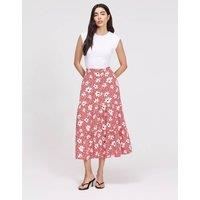 Finery London Floral Button Front Midi Tiered Skirt Red Mix