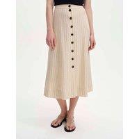 Finery London Striped Button Front Midi A-Line Skirt Beige Mix