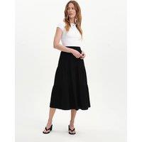 Finery London Pure Cotton Cheesecloth Midi Tiered Skirt Black