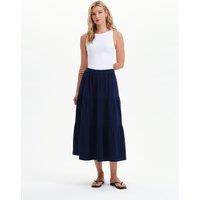 Finery London Pure Cotton Cheesecloth Midi Tiered Skirt Navy
