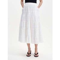 Finery London Pure Cotton Broderie Midi Tiered Skirt White