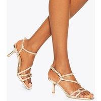 Kurt Geiger Sparkle Metallic Strappy Kitten Heel Sandals Gold