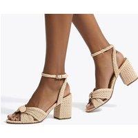 Kurt Geiger Woven Ankle Strap Block Heel Sandals Beige Mix