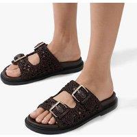 Kurt Geiger Woven Buckle Flat Footbed Sliders Dark Brown