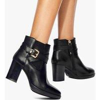 Kurt Geiger Leather Buckle Block Heel Ankle Boots Black