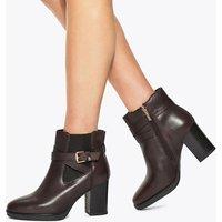 Kurt Geiger Leather Buckle Block Heel Ankle Boots Brown
