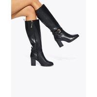 Kurt Geiger Leather Block Heel Knee High Boots Black