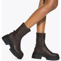 Kurt Geiger Block Heel Round Toe Sock Boots Brown