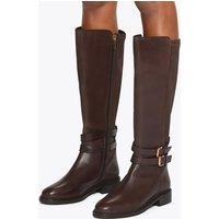Kurt Geiger Leather Block Heel Round Toe Knee High Boots Brown