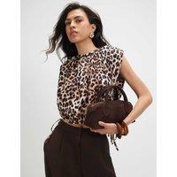 River Island Animal Print Bubble Hem T-Shirt Brown Mix