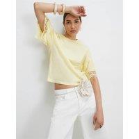 River Island Pure Cotton Lace Trim Drop Shoulder T-Shirt Yellow