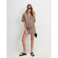 River Island Linen Blend Wrap Front Side Tie Skort Beige