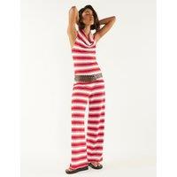 River Island Pure Cotton Striped Wide Leg Trousers Red Mix