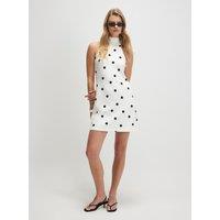 River Island Polka Dot Halter Neck Mini Skater Dress Cream Mix