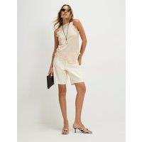 River Island Pure Cotton Textured Halter Neck Vest Stone