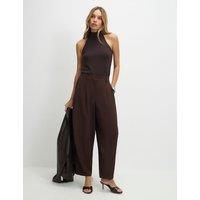 River Island Pleated Barrel Leg Trousers Chocolate