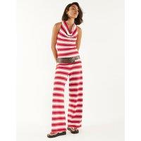 River Island Pure Cotton Striped Halter Neck Tunic Red Mix