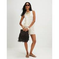 River Island Pure Cotton Textured Fringe Detail Vest Cream