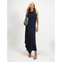 River Island Textured Halter Neck Midi Skater Dress Navy