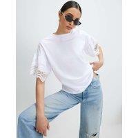 River Island Lace Trim Drop Shoulder T-Shirt White
