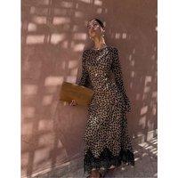 Never Fully Dressed Leopard Print Maxi Skater Dress Brown Mix