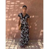 Never Fully Dressed Animal Print V-Neck Maxi Waisted Dress Brown Mix