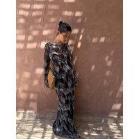 Never Fully Dressed Animal Print Scoop Neck Maxi Skater Dress Brown Mix