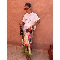 Never Fully Dressed Patchwork Print Lace Trim Maxi Slip Skirt Multi