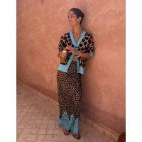 Never Fully Dressed Leopard Jacquard Button Front Relaxed Cardigan Brown Mix
