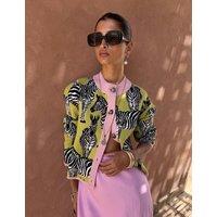 Never Fully Dressed Zebra Jacquard Button Front Relaxed Cardigan Khaki Mix