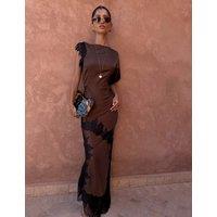 Never Fully Dressed Printed Midi Waisted Dress Brown Mix