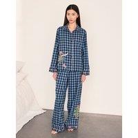 Chelsea Peers Pure Cotton Dragon Embroidery Checked Pyjama Set Navy