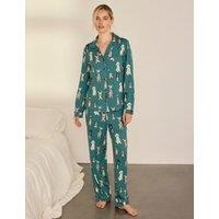 Chelsea Peers Dog Print Button up Jersey Pyjamas Teal