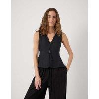 HUSH Linen Blend V-Neck Top Black