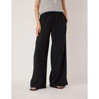 HUSH Linen Blend Wide Leg Trousers Black
