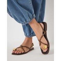 HUSH Leather Flat Toe Loop Sandals Tan