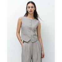 French Connection Tailored Pinstripe Cropped Waistcoat Grey Mix