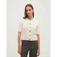 HOBBS Pure Cotton Textured Crew Neck Cardigan Cream